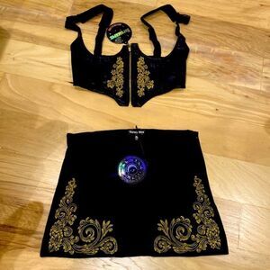 HOROSCOPEZ Bold Beauty Underbust Corset Top & Embroidered Mini Skirt Set